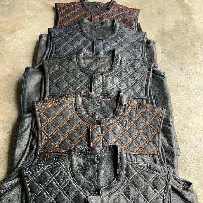 White Diamond - Mens Premium Leather Diamond Stitch Club Vest - Unik Just for Bikers - Flyclothing LLC