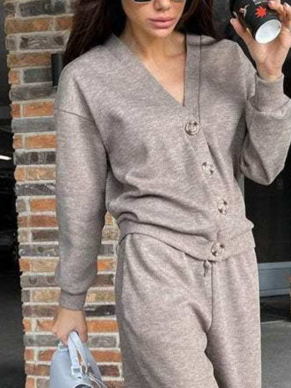 Full Size Button Up Long Sleeve Top and Pants Set - Trendsi - Flyclothing LLC