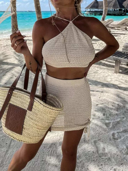 Tied Top and Drawstring Mini Skirt Set - Trendsi - Flyclothing LLC