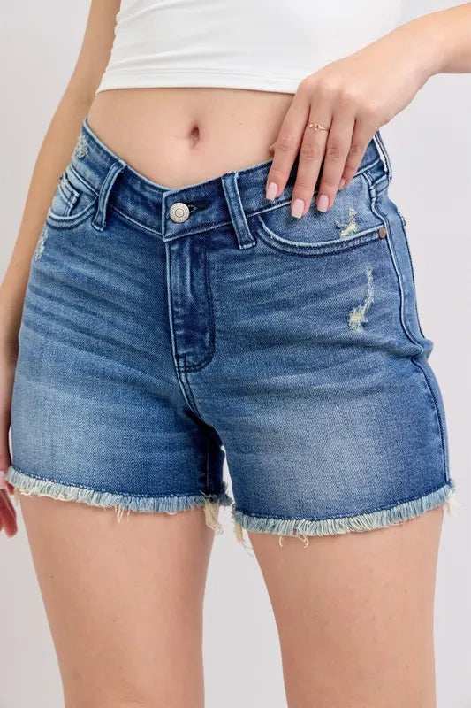 Judy Blue Full Size V-Front Denim Shorts with Shield Pockets Plus Size - Trendsi - Flyclothing LLC