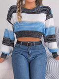 Cropped Striped Color Block Drop Shoulder Sweater - Trendsi - Flyclothing LLC