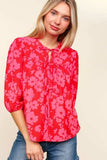 Haptics Full Size Ribbon Bow Floral Balloon Sleeve Blouse - Trendsi - Flyclothing LLC