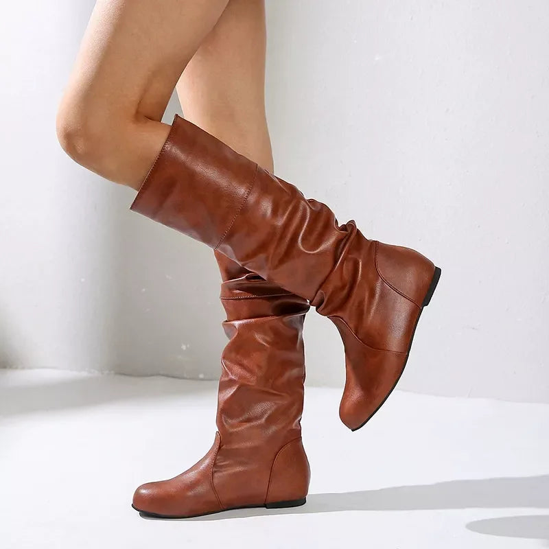 Round Toe Slouch Boots - Trendsi - Flyclothing LLC
