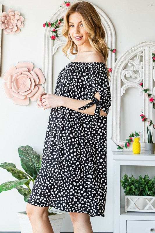Heimish Full Size Short Sleeve Off Shoulder Animal Mini Dress Plus Size - Trendsi - Flyclothing LLC