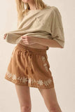 Embroidered Boho Tasseled Drawstring Elastic Waist Casual Shorts - Trendsi - Flyclothing LLC