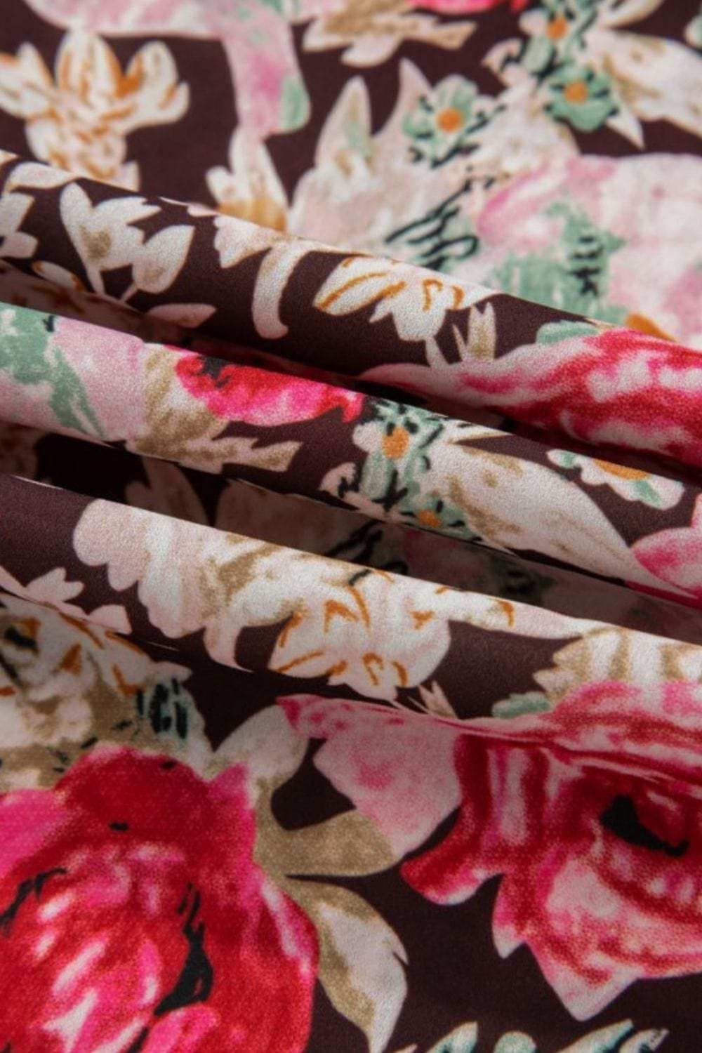 Floral Tie Neck Short Sleeve Blouse - Trendsi - Flyclothing LLC