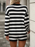Striped Round Neck Top and Shorts Sweater Set - Trendsi - Flyclothing LLC