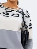 Full Size Leopard Color Block Long Sleeve Sweater Plus Size - Trendsi - Flyclothing LLC