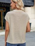 Exposed Seam Round Neck Short Sleeve Sweater - Trendsi - Flyclothing LLC