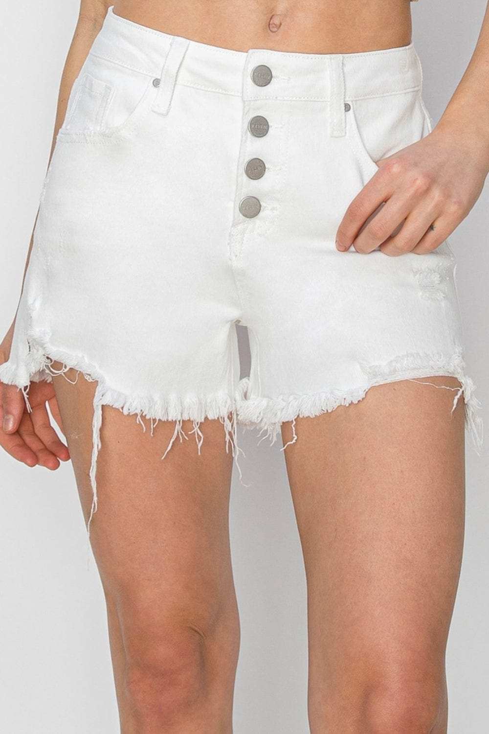 RISEN Button Fly Frayed Hem Denim Shorts - Trendsi - Flyclothing LLC