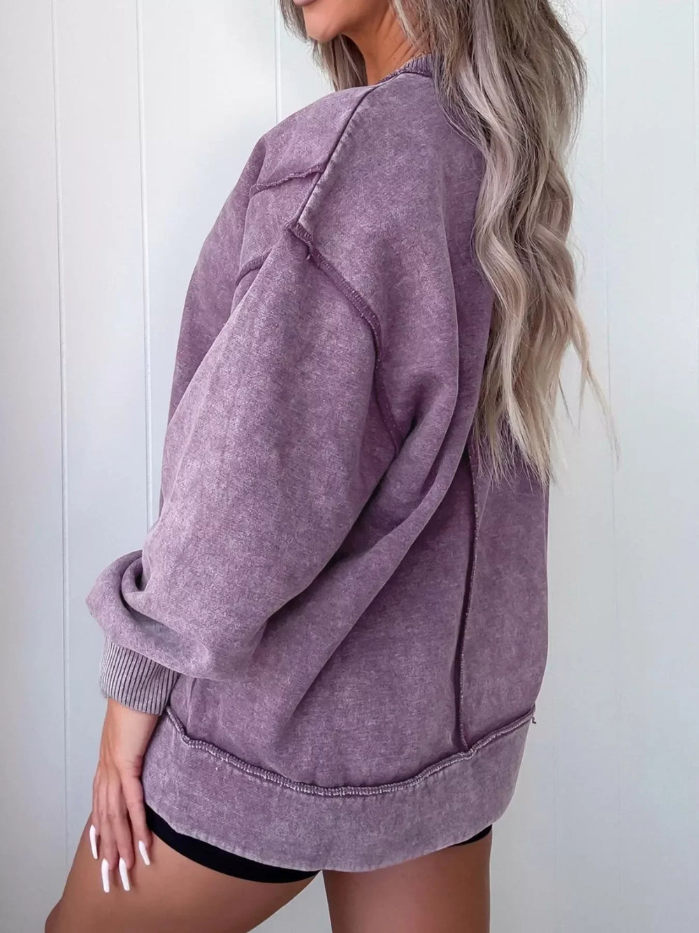 Wash Slit Round Neck Oversized Sweatshirt - Trendsi - Flyclothing LLC