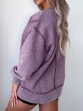Wash Slit Round Neck Oversized Sweatshirt - Trendsi - Flyclothing LLC