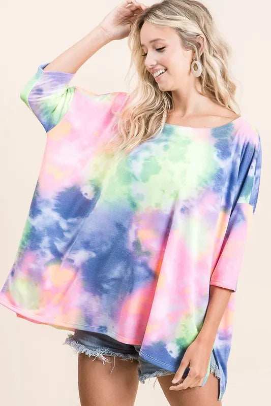 BiBi Tie Dye Print Low Gauge Knit Top - Trendsi - Flyclothing LLC