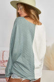 BiBi Twist Front Contrast Cable Knit Top - Trendsi - Flyclothing LLC
