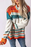Contrast Striped Turtleneck Dropped Shoulder Sweater - Trendsi - Flyclothing LLC