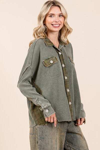 Mittoshop Mineral Washed Plaid Button Down Shacket - Trendsi - Flyclothing LLC