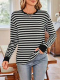 Striped Round Neck Long Sleeve T-Shirt - Trendsi - Flyclothing LLC