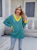 Lace-Up Striped Long Sleeve T-Shirt - Trendsi - Flyclothing LLC