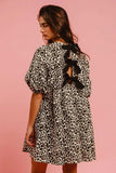 BiBi Leopard Denim Dress With Back Contrast Tie Detail - Trendsi - Flyclothing LLC