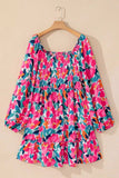 Plus Size Smocked Floral Square Neck Balloon Sleeve Dress - Trendsi - Flyclothing LLC
