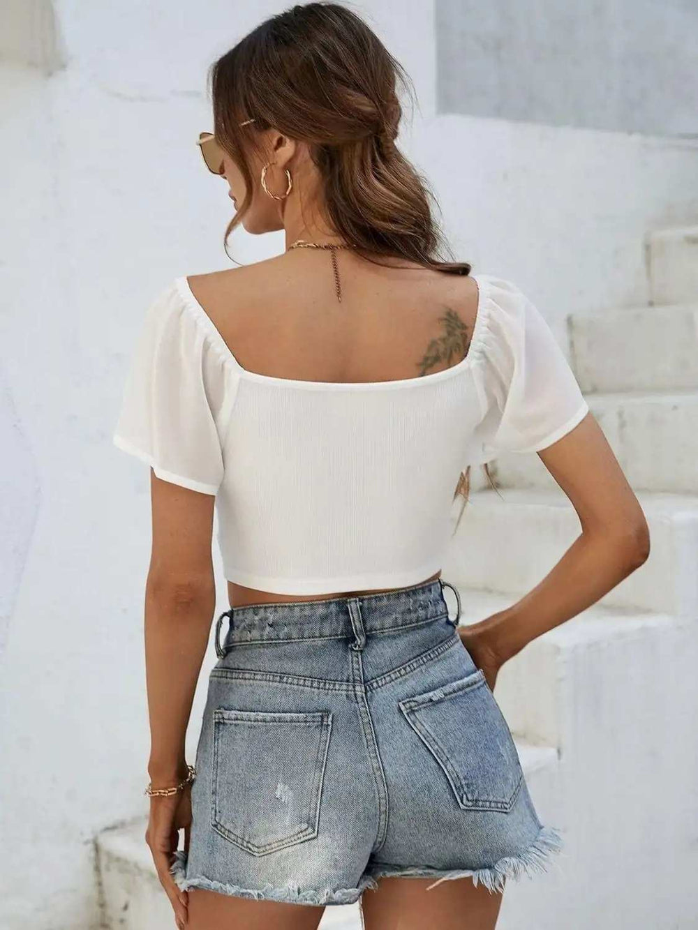Drawstring Short Sleeve Crop Top - Trendsi - Flyclothing LLC