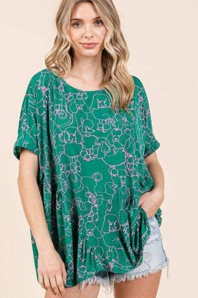 Mittoshop Abstract Print Round Neck Short Sleeve Top - Trendsi - Flyclothing LLC