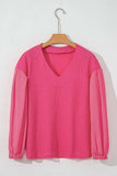 Waffle-Knit V-Neck Long Sleeve Blouse - Trendsi - Flyclothing LLC