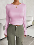 Round Neck Long Sleeve T-Shirt - Trendsi - Flyclothing LLC