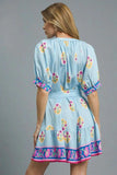 Umgee Floral Print Tie Waist Short Sleeve Dress - Trendsi - Flyclothing LLC