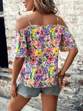 Floral Half Sleeve Blouse - Trendsi - Flyclothing LLC