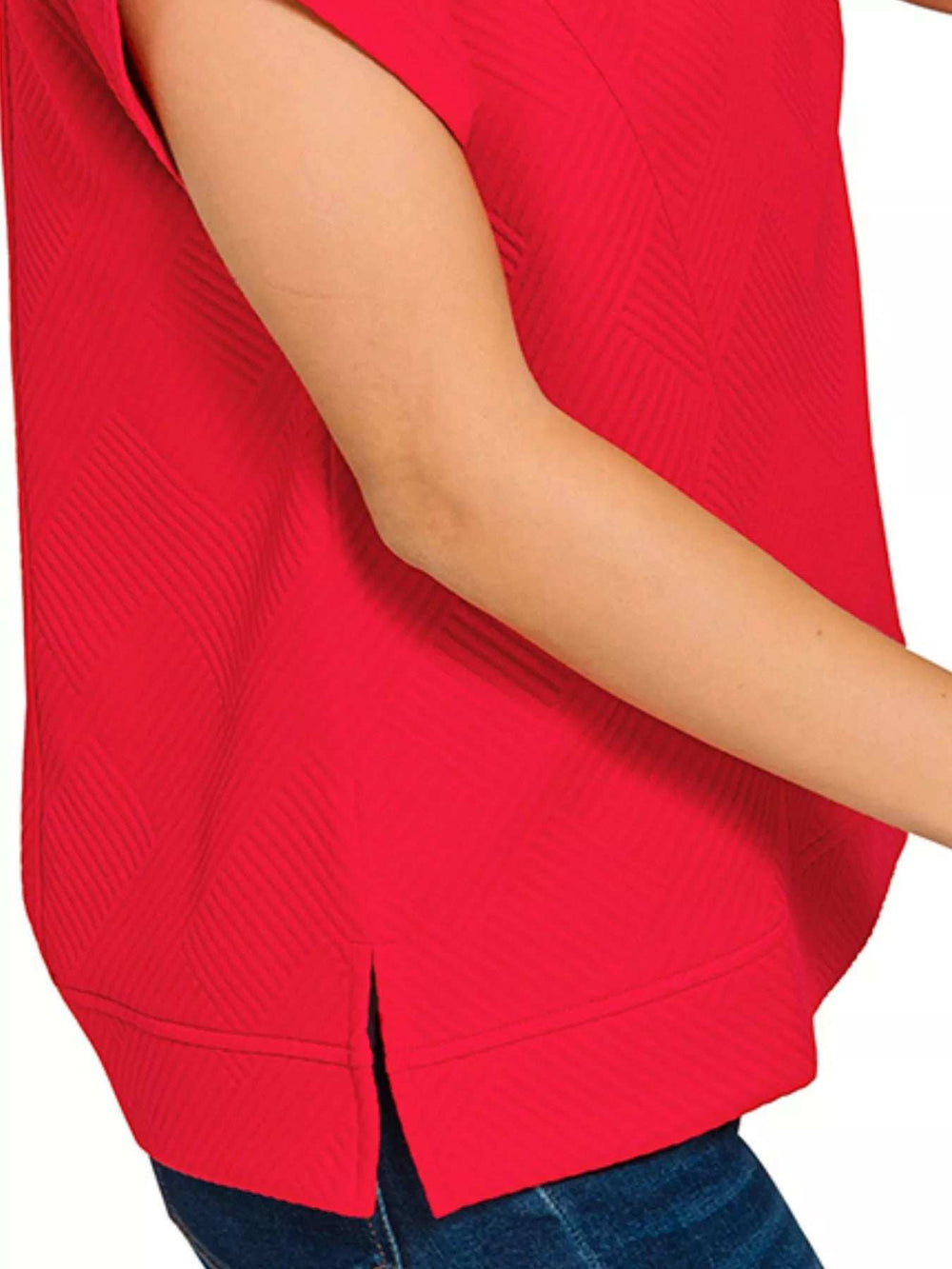 Zenana Textured Knit Jacquard Short Sleeve Top - Trendsi - Flyclothing LLC