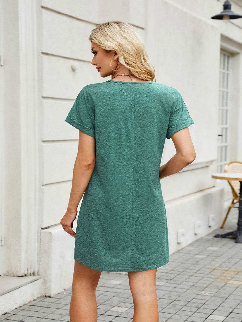 V-Neck Short Sleeve Mini Tee Dress - Trendsi - Flyclothing LLC
