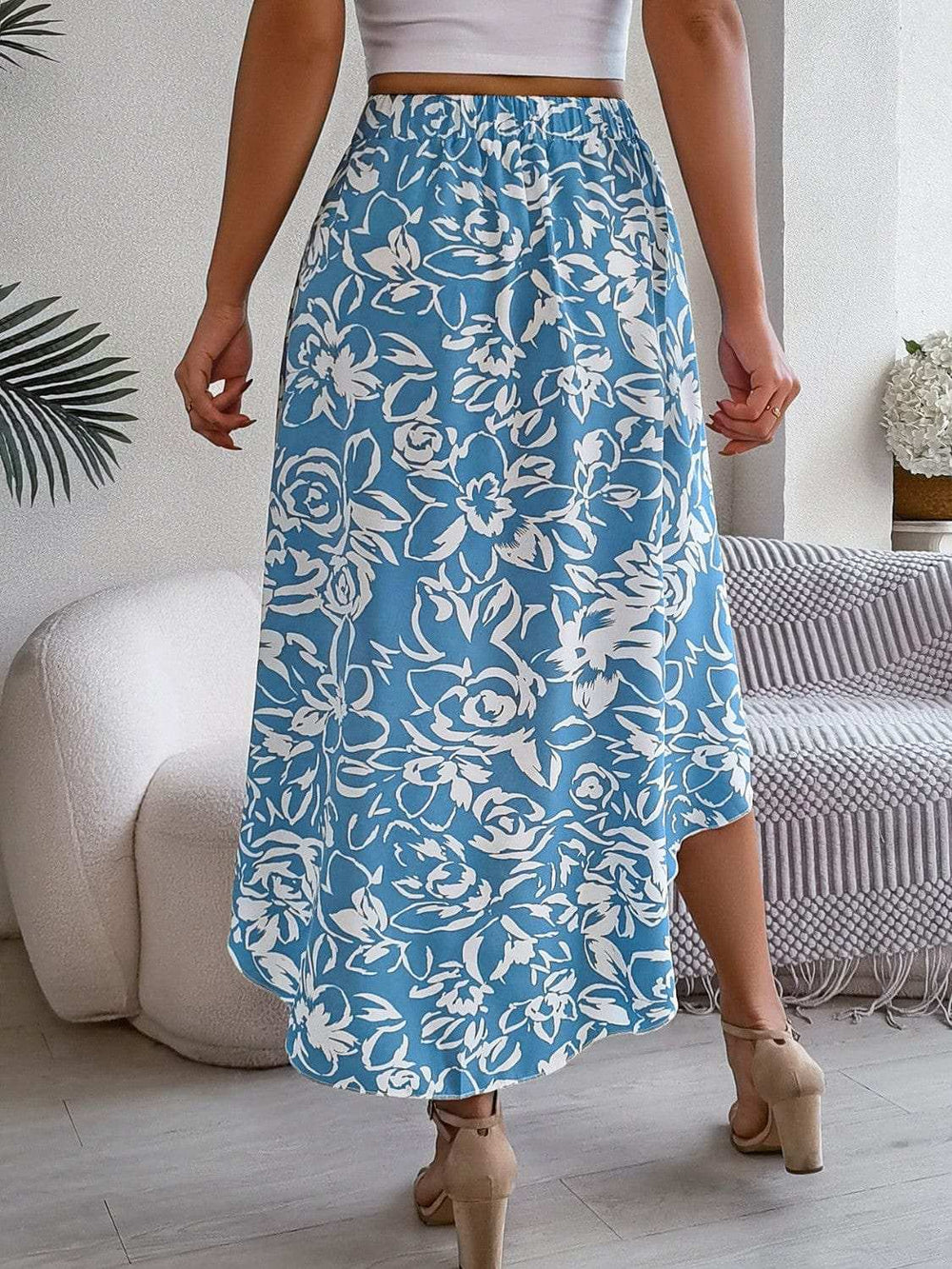 High-Low Printed High Waist Skirt - Trendsi - Flyclothing LLC