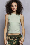 POL Round Neck Cropped Tank with Lace Trim - Trendsi - Flyclothing LLC