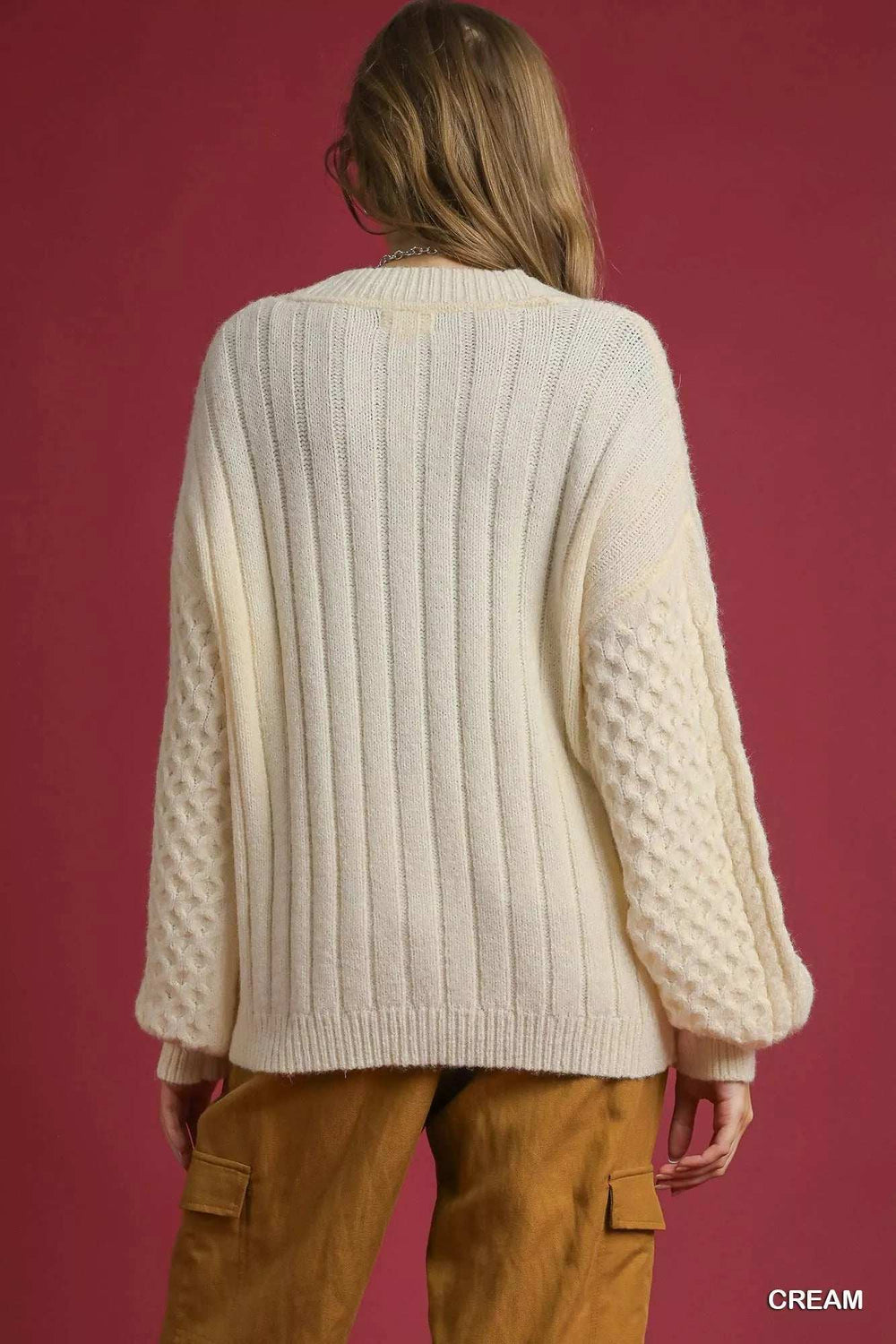 Umgee Cable Knit Pearl Button Cardigan - Trendsi - Flyclothing LLC