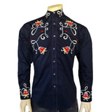 Rockmount Ranch Ware Men's Vintage Navy Art Deco Floral Embroidered Western Shirt - Rockmount Clothing - Flyclothing LLC