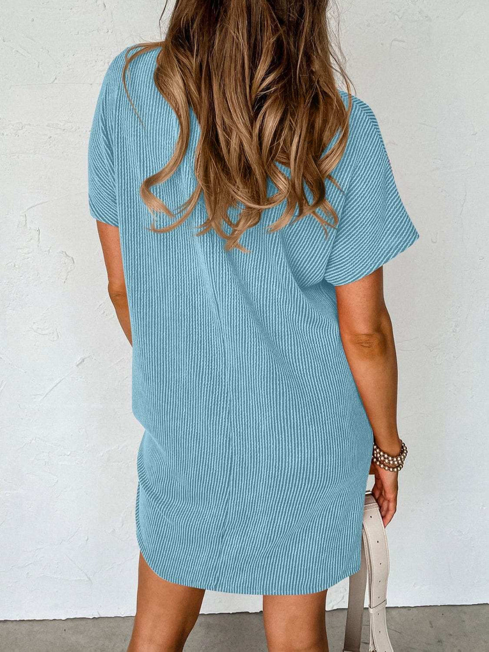 Round Neck Short Sleeve Mini Dress - Trendsi - Flyclothing LLC