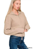 Zenana Ribbed Collared Zip Up Sweater Cardigan - Trendsi - Flyclothing LLC