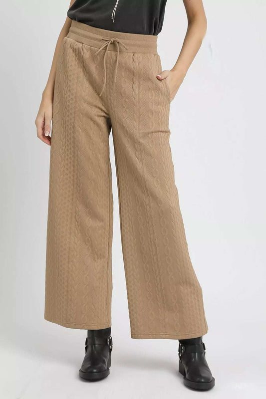 Umgee Cable Knit Textured Wide Leg Pants - Trendsi - Flyclothing LLC