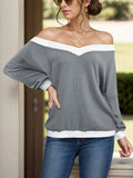 Contrast Trim Off-Shoulder Long Sleeve Sweatshirt - Trendsi - Flyclothing LLC