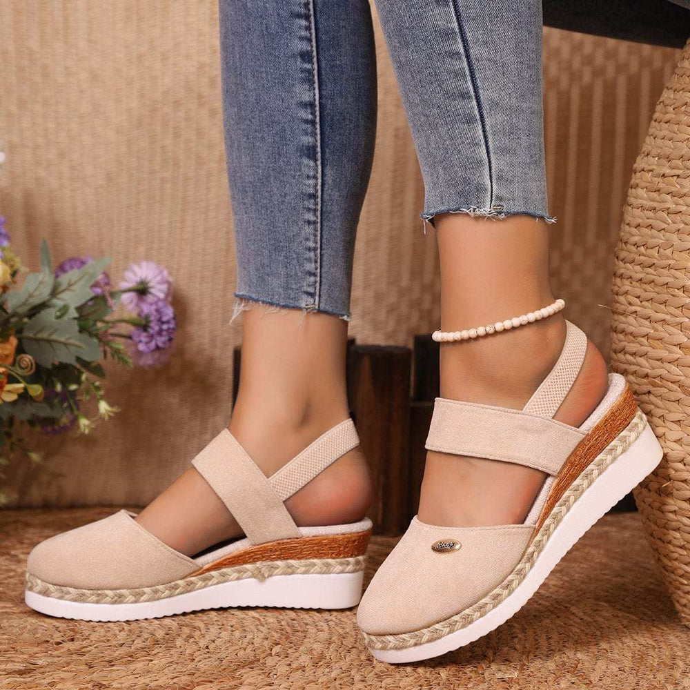 Round Toe Wedge Sandals - Trendsi - Flyclothing LLC