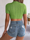 Cable Knit Openwork Round Neck Knit Top - Trendsi - Flyclothing LLC