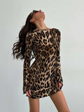 Leopard Backless Long Sleeve Mini Dress - Trendsi - Flyclothing LLC