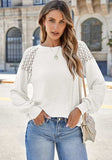 Lace Detail Round Neck Lantern Sleeve Top - Trendsi - Flyclothing LLC