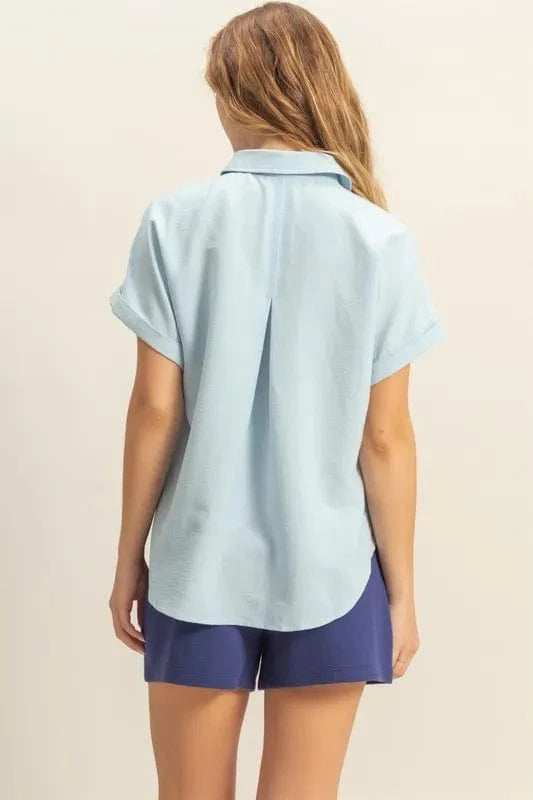 HYFVE Button Down Collared Neck Short Sleeve Shirt - Trendsi - Flyclothing LLC