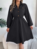 Collared Neck Long Sleeve Dress with Pockets - Trendsi - Flyclothing LLC