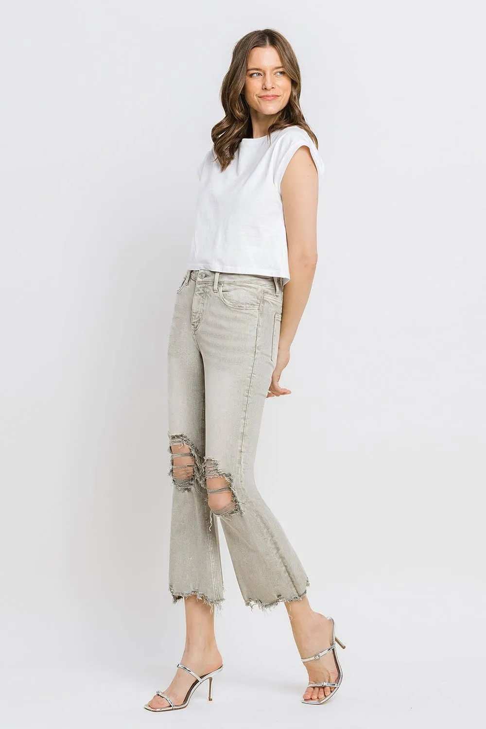 Lovervet Distressed Raw Hem Cropped Flare Jeans - Trendsi - Flyclothing LLC