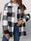 Plaid Button Up Long Sleeve Fuzzy Outerwear - Trendsi - Flyclothing LLC