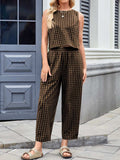 Lovelet Plaid Round Neck Sleeveless Top and Pants Set - Trendsi - Flyclothing LLC