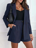 One Button Lapel Collar Blazer and Shorts Set - Trendsi - Flyclothing LLC